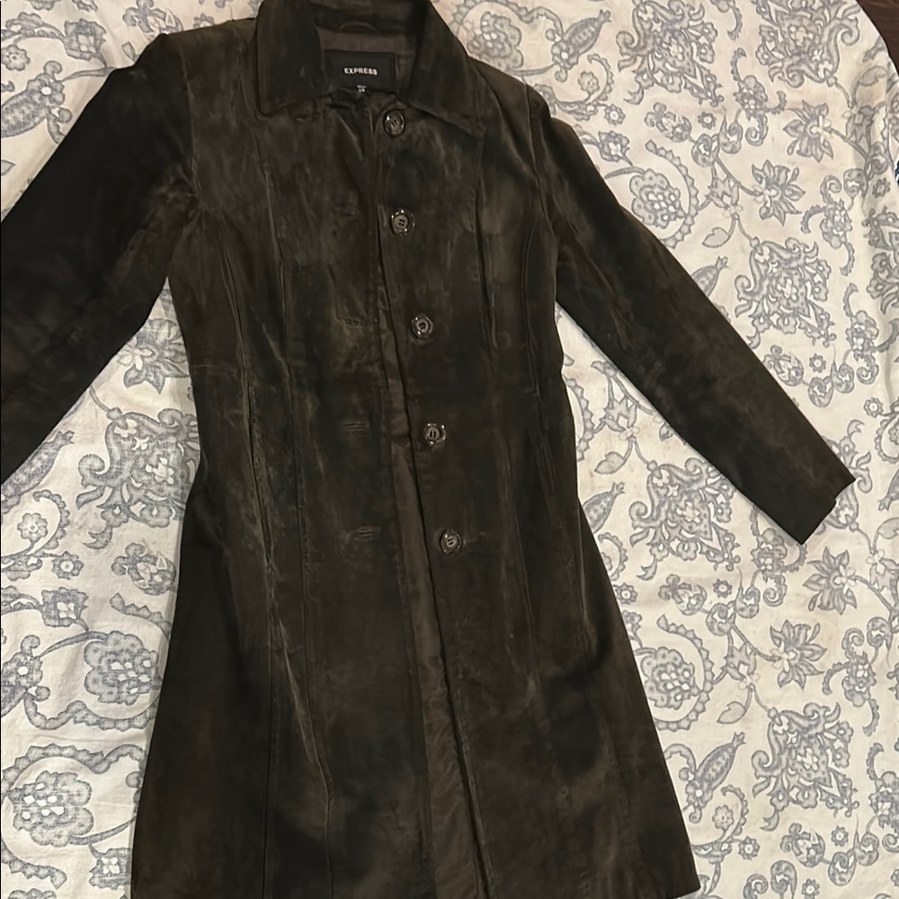 Express Women's Dark green Suede Button-Front long Jacket